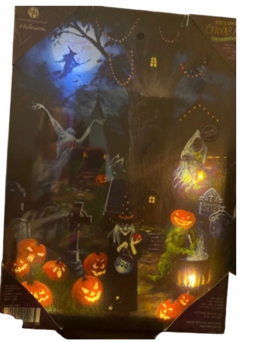 Huntington home Halloween Canvas Art haunted wut b scene Black & Orange NWT